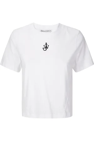 J.W.Anderson Top, Dame, Hvid, S, Bomuld, Broderet Logo Crop T-shirt