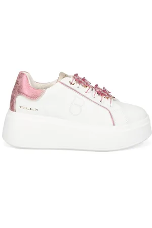 Tosca Blu Sko, Dame, Hvid, 38 EU, Læder, Hvide Læder Platform Sneakers med Rhinestone Fiske Tilbehør