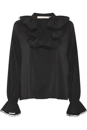 RUE de FEMME Bluser & Skjorter, Dame, Sort, XL, Feminin Nadia Sort Bluse med Flæser