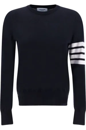 Thom Browne Strik, Dame, Blå, L, Uld, Stribet Fleece Pullover