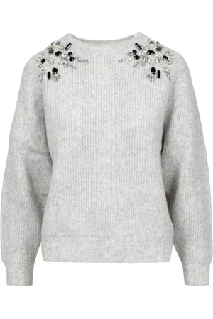 Kaos Strik, Dame, Grå, M, Uld, Lys Grå Uldstrikket Sweater