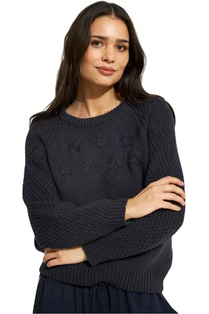 In Front Strik, Dame, Blå, 2XL, Bomuld, Camomile Strikbluse Navy
