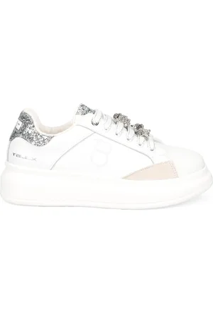 Tosca Blu Sko, Dame, Hvid, 39 EU, Læder, Hvide Læder Glitter Sneakers med Mikro-Rhinestones