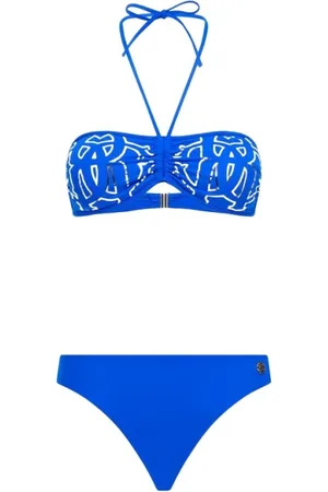 Roberto Cavalli Badetøj, Dame, Blå, XS, Monogram Bikini med Halterneck
