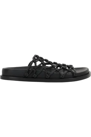 Jil Sander Sko, Dame, Sort, 37 1/2 EU, Læder, Sort læder flade sandaler