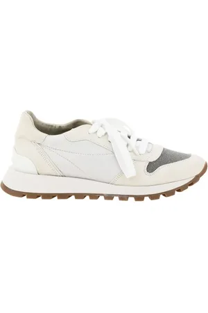 Brunello Cucinelli Sko, Dame, Hvid, 37 EU, Læder, Læder Sneakers med Juveludsmykning