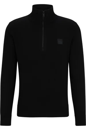 HUGO BOSS Sweathshirts & Hoodies, Herre, Sort, 2XL, Bomuld, Sort sweater med halv lynlås