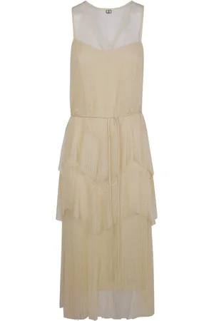 Twin-Set Kjole, Dame, , XS, Midi Kjole med Farveblok og Knude Lukning