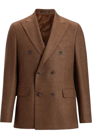 Oscar Jacobson Jakke, Herre, Brun, 2XL, Uld, Brun Hopsack Blazer Regular Fit
