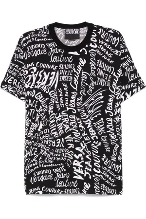 VERSACE Top, Herre, Sort, S, Sort Logo Print Crew Neck T-shirt