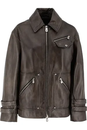 Pinko Jakke, Dame, Brun, S, Læder, Vintage Læderjakke med Sporty Touch