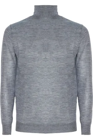 KANGRA CASHMERE Strik, Herre, Grå, S, Uld, Grå Uld Høj Krave Sweater