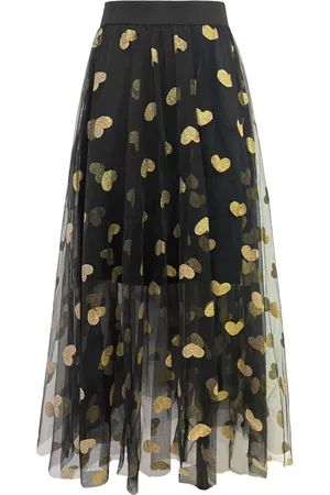 Liberté Nederdel, Dame, Sort, 2XL, Uld, Mesh Heart Nederdel Sort Guld