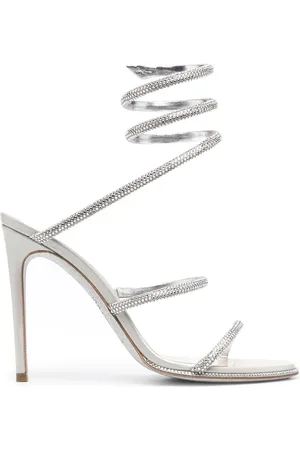 RENE CAOVILLA Sko, Dame, Grå, 37 EU, Cleo Sølv Rhinestone Sandaler Åben Tå