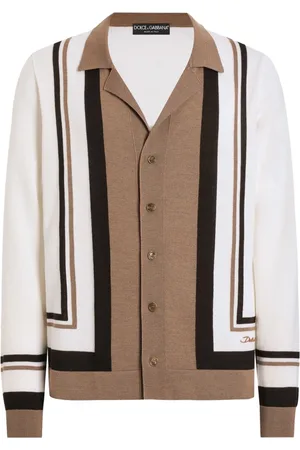 Dolce & Gabbana Strik, Herre, Flerfarvet, L, Uld, Beige Sweater Skjortekrave Lange Ærmer