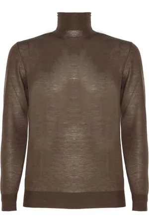 KANGRA CASHMERE Strik, Herre, Brun, L, Uld, Brun Uld Høj Krave Sweater