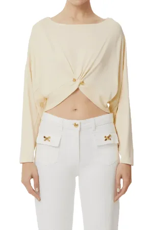 Elisabetta Franchi Strik, Dame, , L, Uld, Langærmet jersey top med piercing