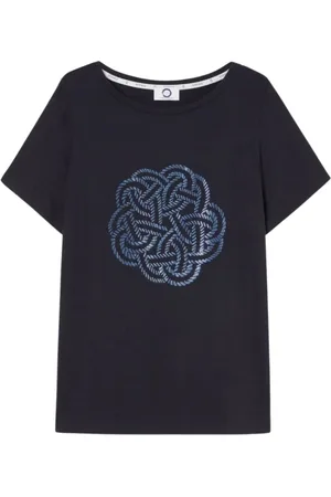Persona by Marina Rinaldi Top, Dame, Blå, XL, Uld, Marineblå Trykt Bådhals T-shirt