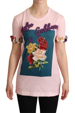 Dolce & Gabbana Top, Dame, Lyserød, 3XS, Bomuld, Elegant Blomstret T-shirt
