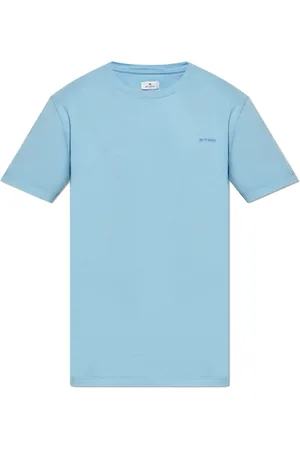 Etro Top, Herre, Blå, XL, Bomuld, T-shirt med broderet logo