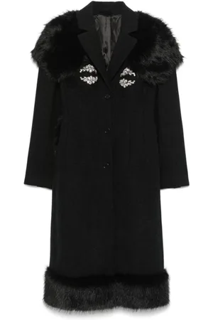 Simone Rocha Frakke, Dame, Sort, S, Faux Fur, Faux Fur Skulpteret Frakke med Bustle