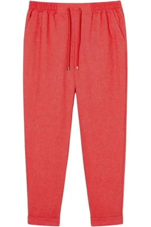 Persona by Marina Rinaldi Bukser, Dame, Rød, 5XL, Linned, Røde Linnedblandede Elastiske Taljebukser