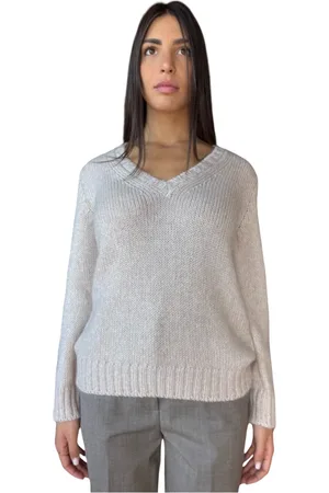 Gran Sasso Strik, Dame, Grå, XL, Uld, Ribbet V-hals uld sweater