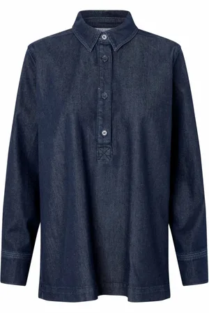 Masai Bluser & Skjorter, Dame, Blå, L, Denim, Denim Bluse med Krave og Knapper
