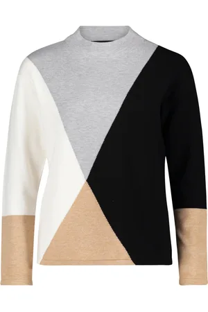 Betty Barclay Strik, Dame, Flerfarvet, 3XL, Uld, Farveblok Finstrik Pullover med Ståkrave