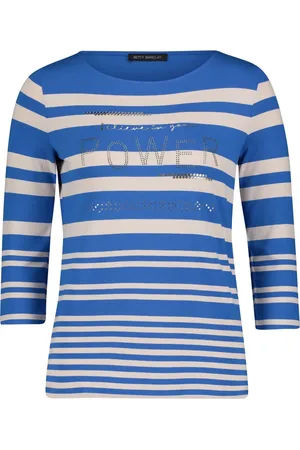 Betty Barclay Top, Dame, Blå, 2XL, Stribet skjorte med rhinsten