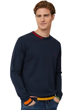 HARMONT&BLAINE Strik, Herre, Blå, M, Bomuld, Trøje MED Detaljer