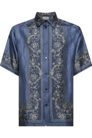 Etro Skjorte, Herre, Blå, M, Blå silkeskjorte med blomstermotiver