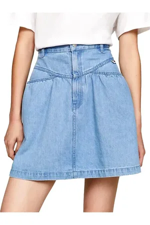 Tommy Hilfiger Nederdel, Dame, Blå, S, Bomuld, Kort denim nederdel med bomuld