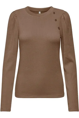 ONLY Strik, Dame, Brun, M, Uld, Dame sweater med puffærmer