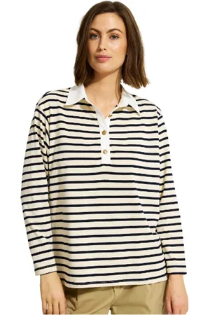 In Front Top, Dame, , 2XL, Bomuld, Stribet Iris Bluse Natur