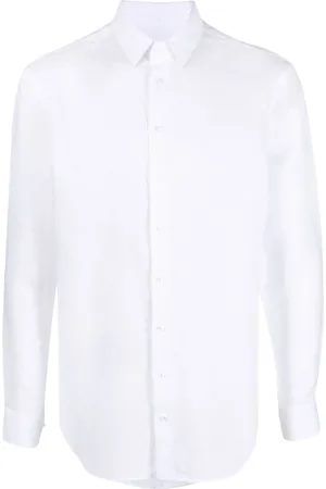 Giorgio Armani Skjorte, Herre, Hvid, 2XL, Linned, Hvid Hør Skjorte