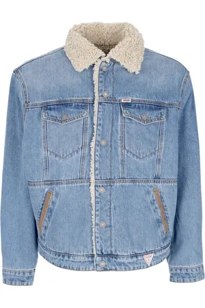 Guess Jakke, Herre, Blå, L, Denim, Vintage Denim Jacket med Sherpa Krave