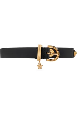 VERSACE Tilbehør, Dame, Sort, 80 CM, Læder, Læderbælte med applikationer