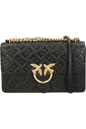 Pinko Taske, Dame, Sort, ONE SIZE, Uld, Love Bag Skuldertaske med Love Birds Monogram Print