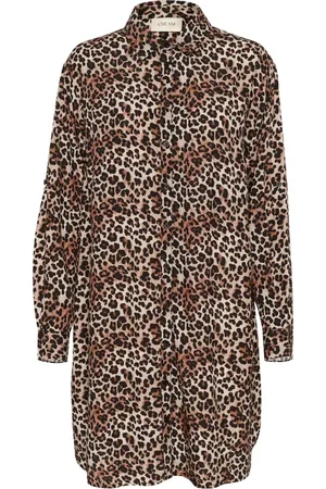 Cream Kjole, Dame, Brun, XS, Uld, Leopard Mix Skjortekjole