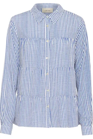 Cream Bluser & Skjorter, Dame, Blå, XS, Stribet Skjortebluse Blå Milkboy