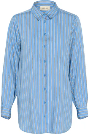 Cream Bluser & Skjorter, Dame, Blå, 3XL, Blå Stribet Skjorte med Krave