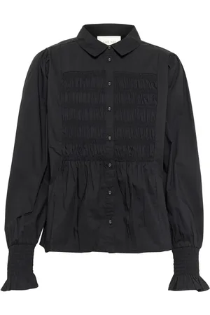 Cream Bluser & Skjorter, Dame, Sort, 3XL, Bomuld, Sort Skjorte med Rynke Detaljer