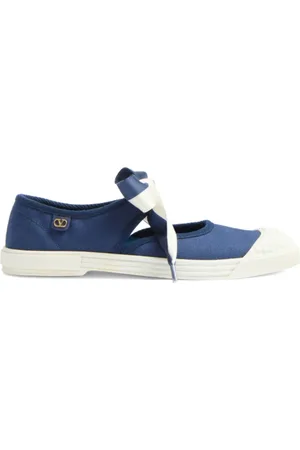 VALENTINO Sko, Dame, Blå, 37 EU, Uld, Blå/hvide ballerina sneakers med sløjfedetaljer