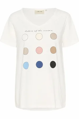 Cream Top, Dame, Hvid, XS, Grafisk Print T-shirt Top Farve Dots