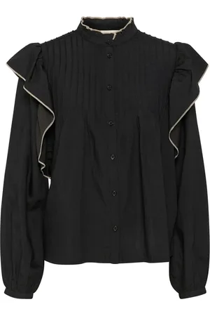 Cream Bluser & Skjorter, Dame, Sort, L, Uld, Pitch Feminin Skjorte med Ruffles