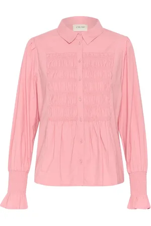 Cream Bluser & Skjorter, Dame, Lyserød, S, Rynket Skjortebluse med Smock-detalje