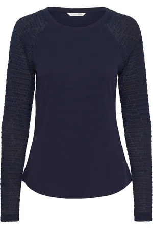 Cream Top, Dame, Blå, XL, Polyester, Navy Blazer Broderet Langærmet Top