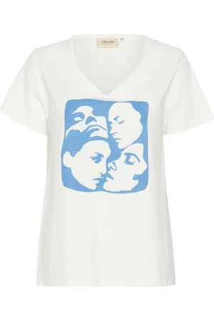 Cream Top, Dame, Hvid, S, Grafisk Print T-shirt Sølv Blå Ansigter