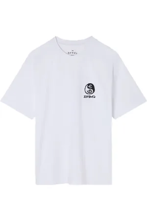 Edwin Top, Herre, Hvid, M, Bomuld, Hvid T-shirt med trykt logo og korte ærmer